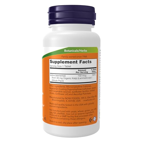 NOW Foods Supplements, Kelp 150 mcg of Natural Iodine, Easier to Swallow Tablet, Super Green, 200 Tablets
