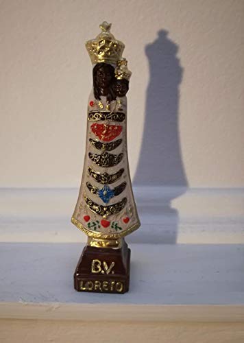 White Statue of Our Lady of Loreto - Hand Painted - Black Madonna and Christ - H 5,5 in
