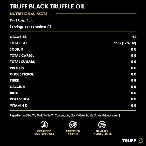 TRUFF Black Truffle Oil - Black Truffle Infused Olive Oil - Gourmet Dressing, Seasoning, Marinade, or Drizzle, Non-GMO, Gluten-Free, 5.6 fl.oz