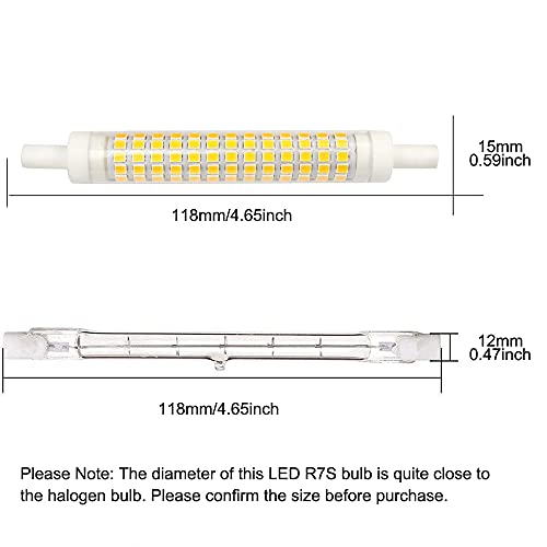 Familite R7S LED Bulb 118MM, 10W Dimmable J118 Flood Light, 50-75W Halogen T3 Replacement for Torchiere Wall Sconce Work Light Banker Light (Warm White, Pack of 2)