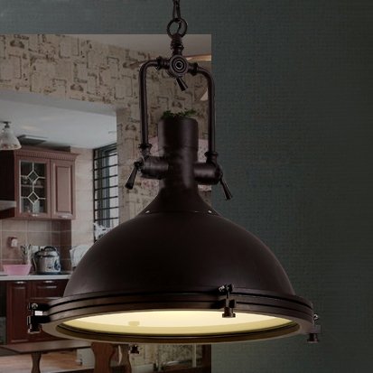 LITFAD Industrial Nautical Pendant Light 16" Wide Single Pendant with Frosted Diffuser Mounted Fixture LED Ceiling Hanging Light in Black