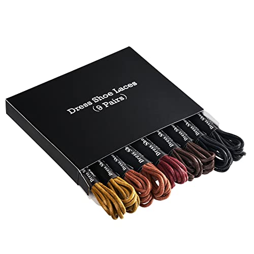 Smaior 9 Pairs Dress Shoe Laces, Colored Waxed Round Oxford Shoelaces for Dress Shoes Chukka 3/32Inch Thin