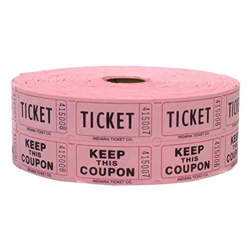 INDIANA TICKET CO. 2,000 Pink Raffle Tickets Double Roll, Premium Quality 50/50 Raffle Tickets, Tickets for Events, Carnivals, Door Prizes, Drinks and More
