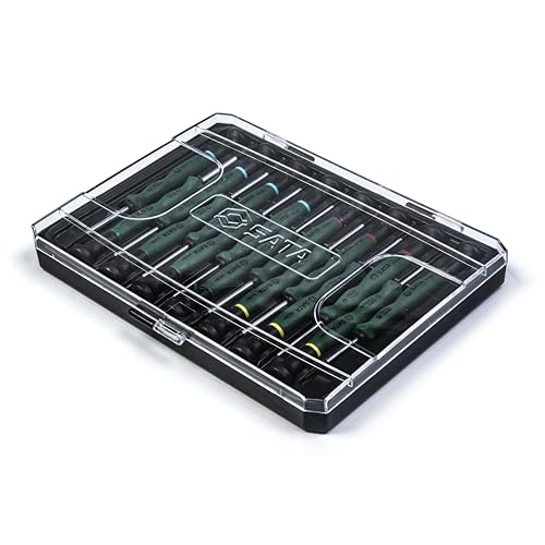 SATA 15-Piece Master Precision Screwdriver Set for Technicians or Jewelers, with Ergonomic Green Handles and aCarryingCase - ST09317SJ