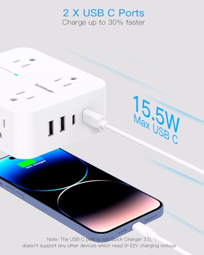 Surge Protector Power Strip - 8 Outlets with 4 USB (2 USB C) Charging Ports, Multi Plug Outlet Extender, 5Ft Braided Extension Cord, Flat Plug Wall Mount Desk USB Charging Station for Home Office ETL