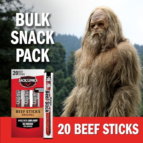 Jack Link's Beef Sticks, Original – Protein Snack, Meat Stick with 6g of Protein, Made with 100% Beef, Individually Wrapped Beef Snack Sticks – 0.92 Oz. (20 Count)