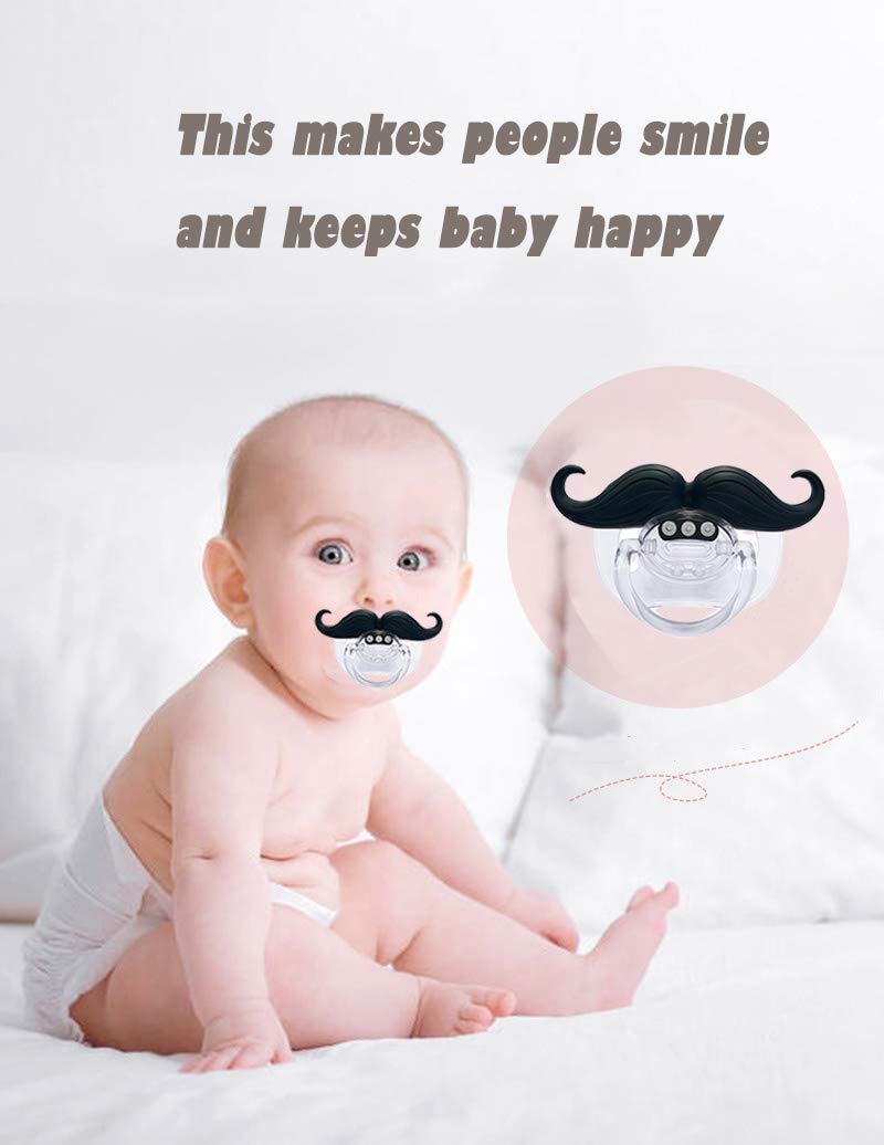 Baby Funny Pacifier Cute Kissable Mustache Pacifier for Babies and Toddlers Unisex - 0-6 Months Baby Orthodontic Mustache Pacifier BPA Free -Pack of 2 Black