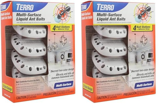 Terro T334B Indoor Multi-Surface Liquid Ant Bait and Ant Killer - 4 Discreet Ant Bait Stations - Kills Common Household Ants (Pack of 2)