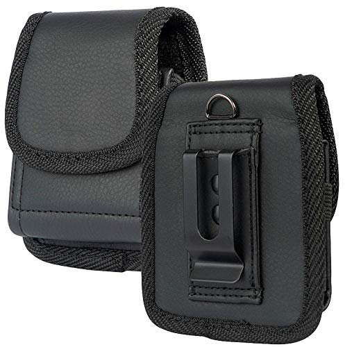 Case for Galaxy Z Flip 6 Phone, Nakedcellphone Black Vegan Leather Vertical Pouch [with Belt Loop, Metal Clip, Magnetic Closure] for Samsung Z Flip 5, Z Flip4, Z Flip3 (2024/2023/2022/2021/2020)