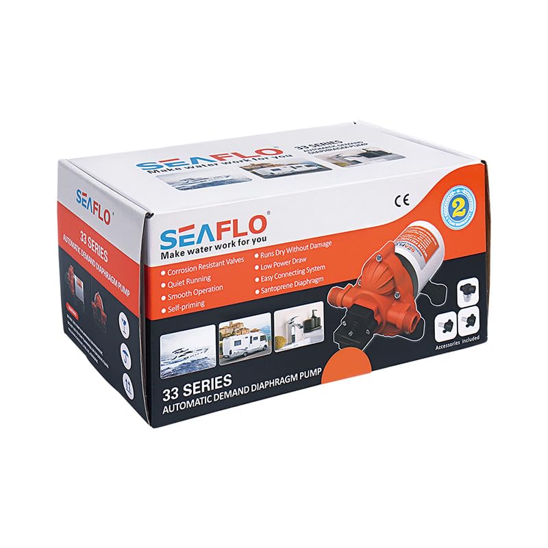 SEAFLO Water Diaphragm Self Priming Pump 3.0 Gallons/min (10.6 Lpm) 45 PSINew Rv/Marine 12 Volt Dc / 12 V Demand Fresh