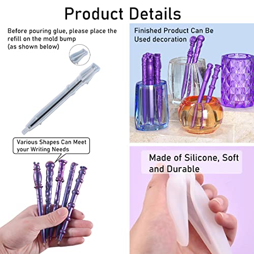 Koonafy 10pcs Pen Resin Mold + 30pcs Ink Pen Refills, Ballpoint Pen Silicone Molds Irregular Epoxy Casting Ballpoint Mould for DIY Pen Craft Making