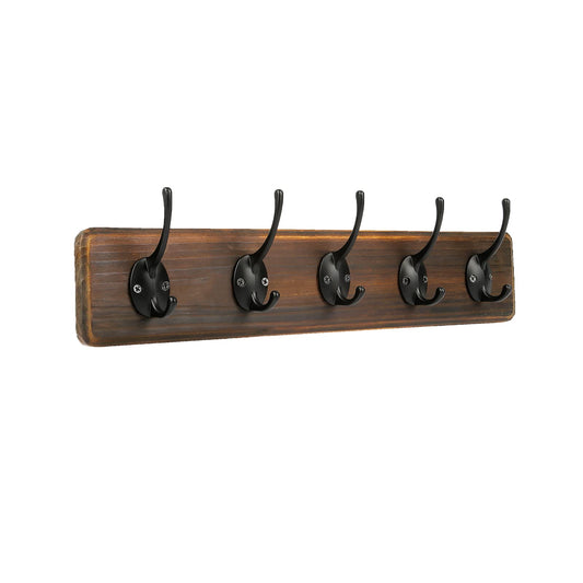 PHINGEER Rustic Wall Mounted Coat Hook Rack Heavy Duty Wooden Entryway Hanging Coat Rack with 5 Decorative Hooks for Entryway Mudroom Kitchen Bathroom Living Room Foyer Hallway (brown-1pack, 5 Hooks)