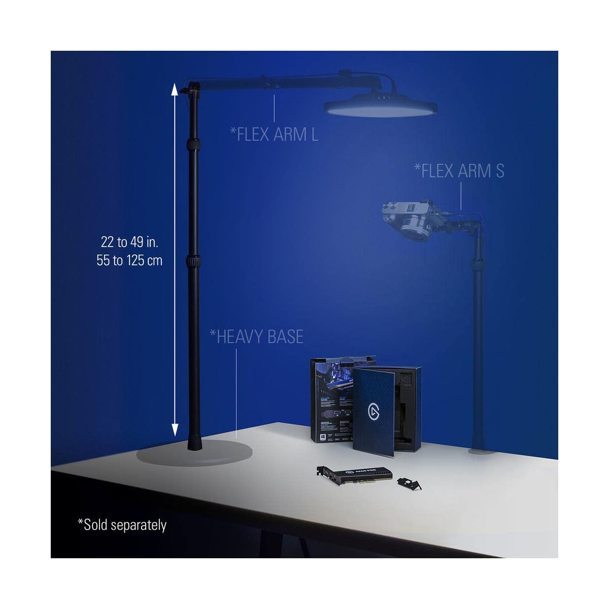 Elgato Master Mount L - Premium Desk Clamp with Pole extendable up to 125cm/49in and 1/4 inch Thread to Mount Lights,Cameras, and Microphones,perfect for Streaming, Videoconferencing and Studios,Black