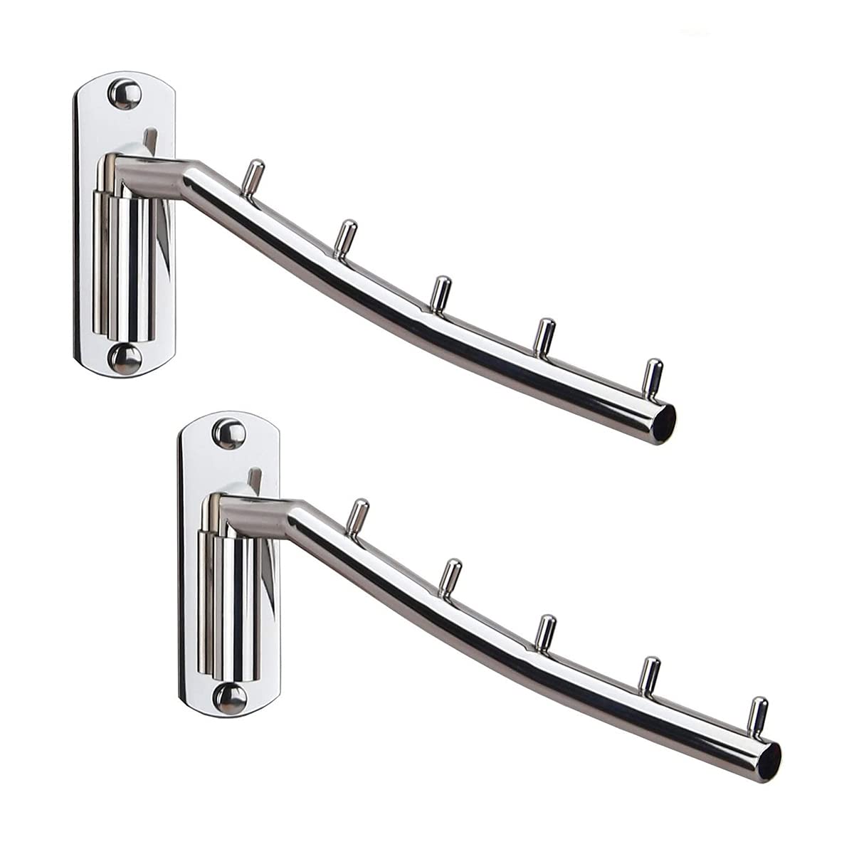 Zivisk 2 Pcs Folding Wall Mounted Clothes Suit Hangers Rack with Swing Arm Stainless Steel Heavy Duty Coat Hook for Bathroom, Bedroom, Laundry Room - Silver