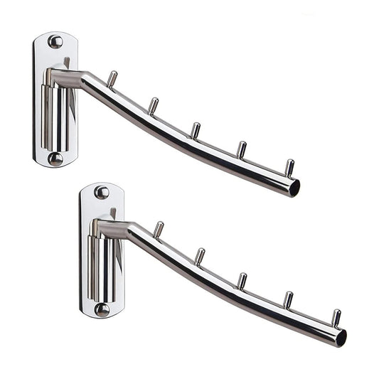 Zivisk 2 Pcs Folding Wall Mounted Clothes Suit Hangers Rack with Swing Arm Stainless Steel Heavy Duty Coat Hook for Bathroom, Bedroom, Laundry Room - Silver