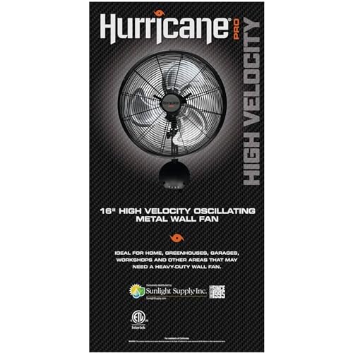 Hurricane 16 Inch Pro High Velocity Corded Electric Classic Oscillating Wall Mount Fan with 3 Speed Settings for Air Circulation, Black