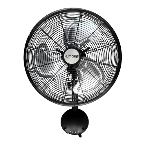 Hurricane 16 Inch Pro High Velocity Corded Electric Classic Oscillating Wall Mount Fan with 3 Speed Settings for Air Circulation, Black