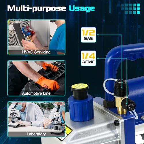 ZENY 3.5CFM Single-Stage 5 Pa Rotary Vane Economy Vacuum Pump 3 CFM 1/4HP Air Conditioner Refrigerant HVAC Air Tool R410a 1/4" Flare Inlet Port, Blue