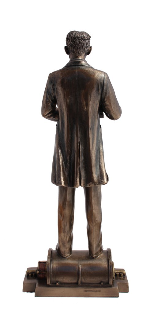 Veronese Design 12" Tall Nikola Tesla Holding a Model of Wardenclyffe Tower Statue Cold Cast Resin Antique Bronze Finish Sculpture