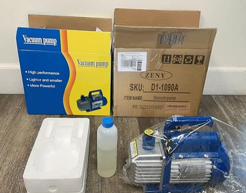 ZENY 3.5CFM Single-Stage 5 Pa Rotary Vane Economy Vacuum Pump 3 CFM 1/4HP Air Conditioner Refrigerant HVAC Air Tool R410a 1/4" Flare Inlet Port, Blue