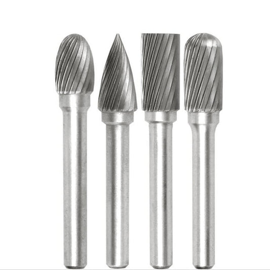 KangTeer Carbide Burrs 4pcs 12mm Dia 1/4" Shank Single Cut Tungsten Carbide Rotary File Cutting Burs Tool Rotary Drill Die Grinder Bits (4x1/4)