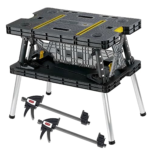 Keter Folding Worktable, Heavy-Duty, All-Weather Portable Workbench for DIY Home Improvements & Professional Worksites, 12" Clamps, 1,000 Lbs Capacity