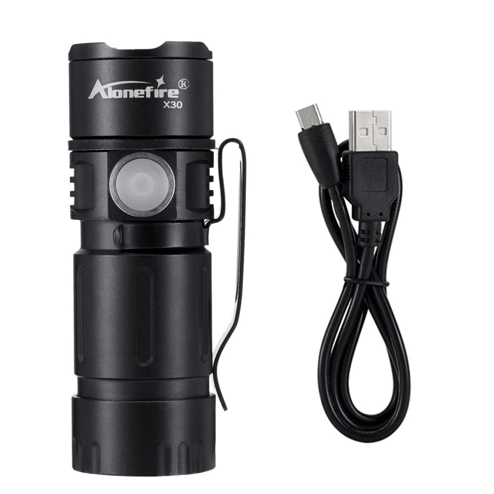 ALONEFIRE X30 Mini LED Flashlight USB Rechargeable Bright Small Torch 5 Modes Portable Pen Light Waterproof Long Battery Life with Tail Magnet, Clip