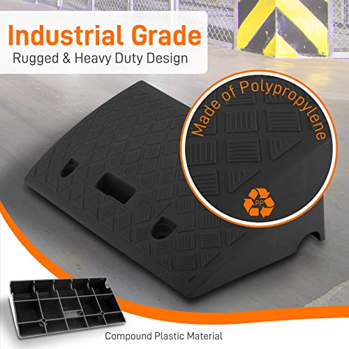 Pyle Portable Lightweight Plastic Curb Ramps - 2PC Heavy Duty Plastic Threshold Ramp Set for Driveway, Loading Dock, Sidewalk, Car, Truck, Scooter, Bike, Motorcycle, Wheelchair Mobility