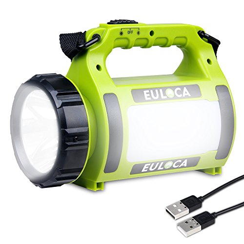 EULOCA Rechargeable LED Spotlight, Multi Function Camping Lantern, 5 Light Modes, Power Bank, IPX4, Lantern Flashlight for Hurricane Emergency, Outag, Hiking, Home and More, USB Cable Included