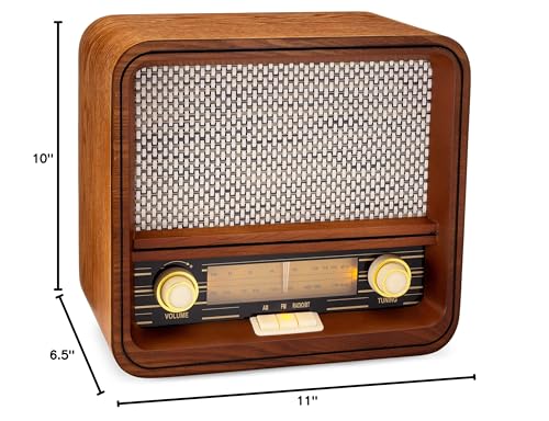 ClearClick Classic Vintage Retro Style AM/FM Radio with Bluetooth & Aux-in - Handmade Wooden Exterior