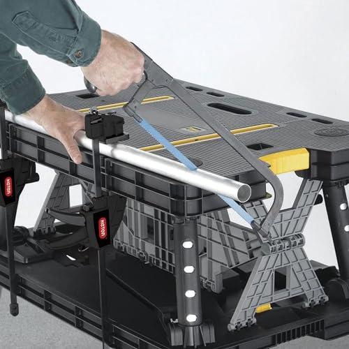 Keter Folding Worktable, Heavy-Duty, All-Weather Portable Workbench for DIY Home Improvements & Professional Worksites, 12" Clamps, 1,000 Lbs Capacity