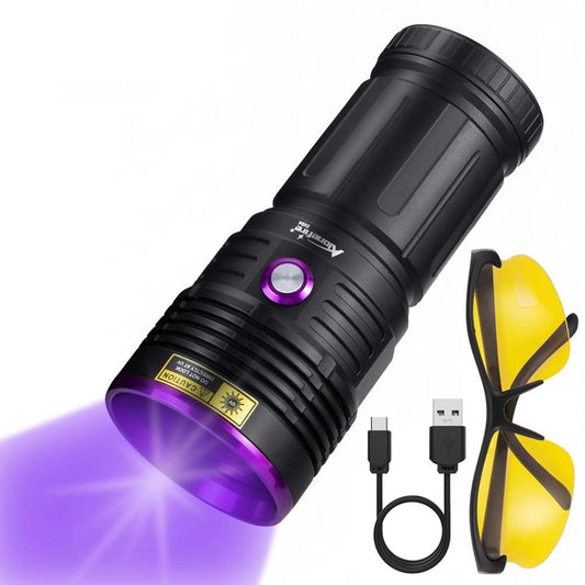 ALONEFIRE SV84 365nm UV Flashlight Strong 45W USB Rechargeable Black Light Money Detector for Resin Curing, Pet Urine, Scorpion, Fishing, Minerals,