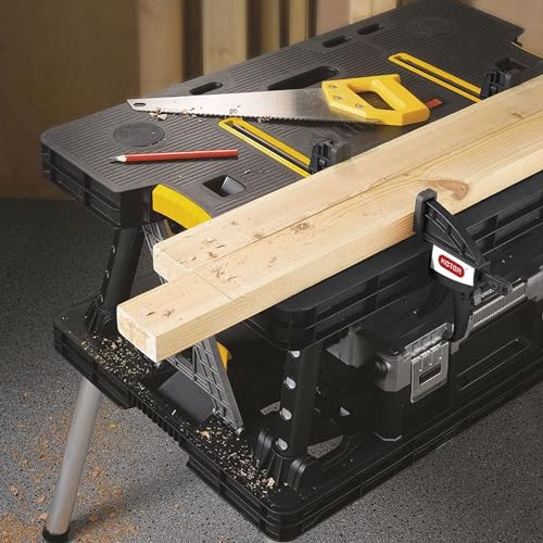 Keter Folding Worktable, Heavy-Duty, All-Weather Portable Workbench for DIY Home Improvements & Professional Worksites, 12" Clamps, 1,000 Lbs Capacity