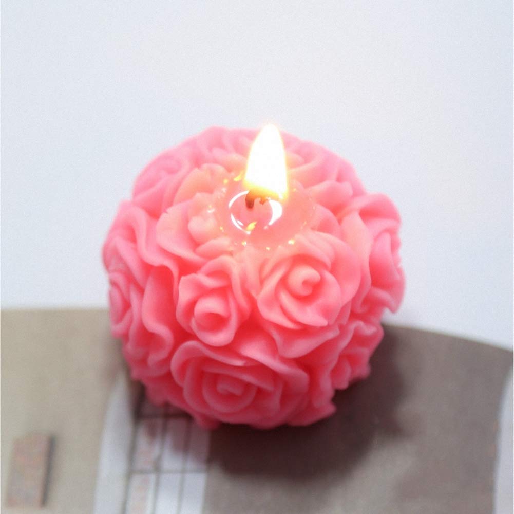 Fewo 2 Pack 3D Rose Candle Molds Cylinder and Sphere Shape Rose Flower Silicone Molds for Making DIY Homemade Beeswax Candles Bath Bomb Mini Soap Lotion Bar Wax Melts