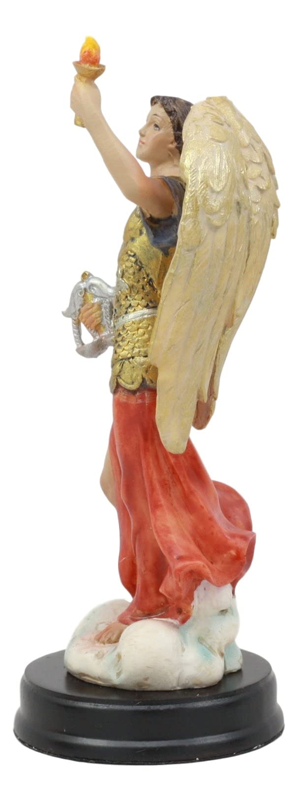 Ebros Catholic Church Archangel Saint Uriel with Holy Spirit Torch Statue with Brass Plated Title Wood Base 5.75" Tall Christian Devotional Altar Sculpture