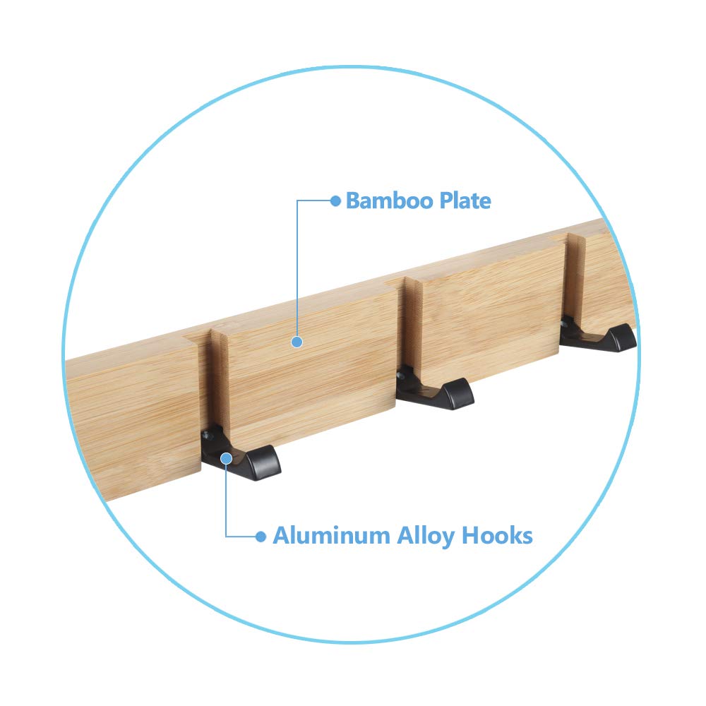 JSVER Wooden Coat Hooks Coat Rack Wall Mounted, Modern Coat Rack, Space-Saving Coat Hook with 4 Standard Retractable Hooks Hat Coat Hook for Entryway, Hallway, Bathroom, Living Room, Bedroom
