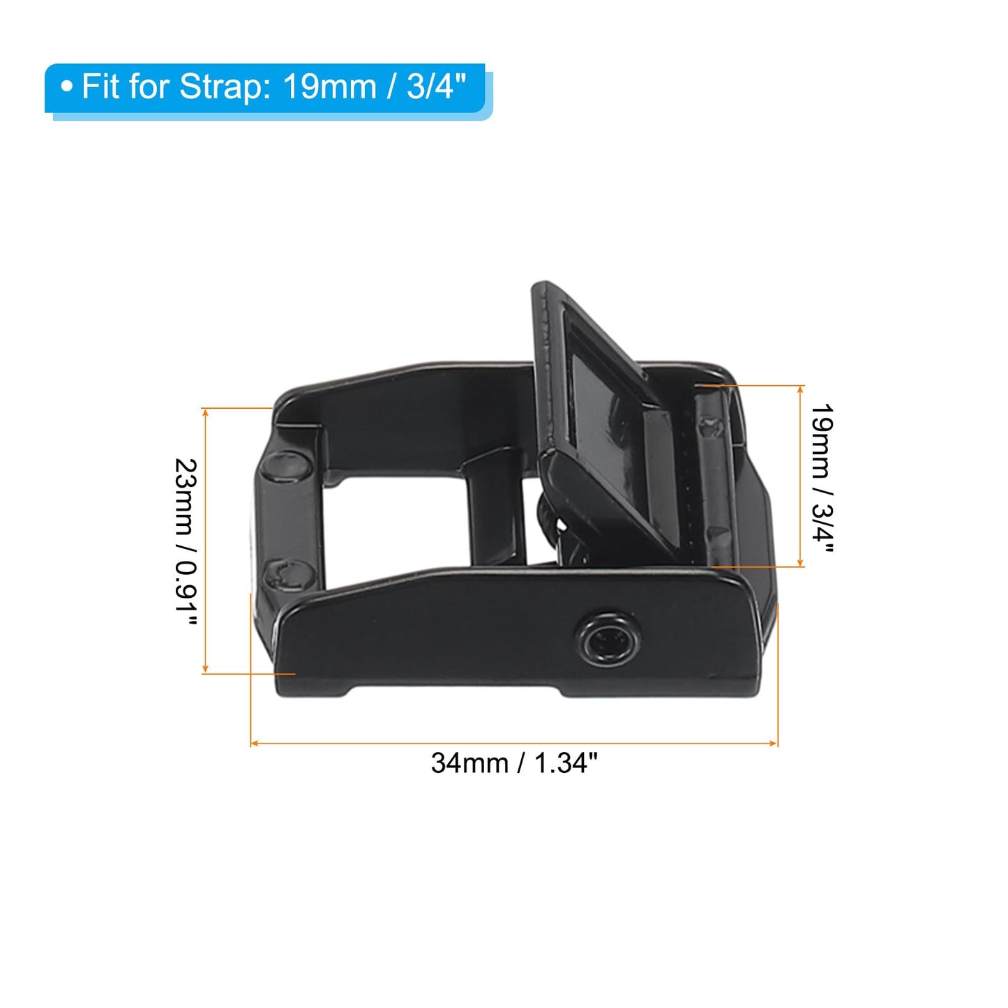 PATIKIL Cam Buckle, 5 Pack Metal Press Lock Fasteners 1.34" for 3/4" 19mm Tie Down Webbing Strap, Black