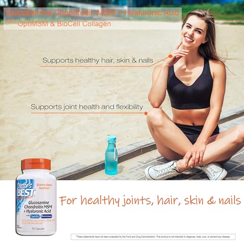 Doctor's Best Glucosamine Chondroitin MSM + Hyaluronic Acid with OptiMSM Featuring Biocell Collagen, Joint Support, Non-GMO, Gluten & Soy Free, 150 Caps