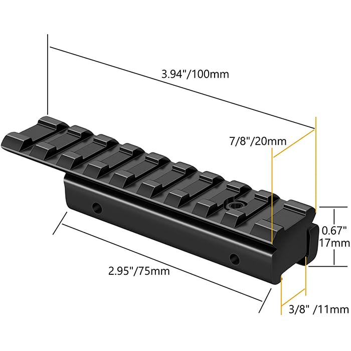 Tacgle 3/8" 11mm Dovetail to 7/8" 20mm Converter Picatinny Rail Adapter, Low Profile Scope Mount Conversion Adapter Base Riser Mount