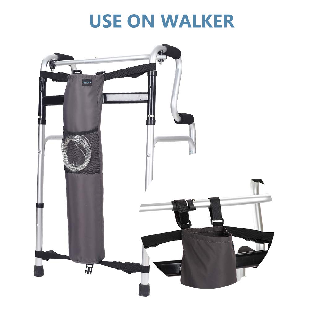 Oxygen Tank Holder for Wheelchair Medical Oxygen Cylinder Portable Backpack O2 Carrier to Hang on Back for Walker Scooter D & E Canisters Transport Bag for Travel, Home, Hospital (Gray)