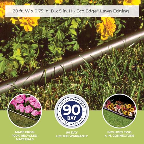 Suncast 20 ft. Plastic Landscape Edging Roll for Garden, Flower Beds, and Lawn, Black, 5-inch