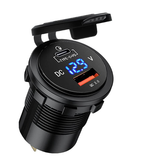 GemCoo 63W USB C Car Charger Socket, 45W PD Outlet 18W Quick Charge 3.0 USB Charger Socket, USB Cigarette Lighter Socket with LED Voltmeter Car USB Port 12V Socket for Car RV Boat Marine Truck Golf