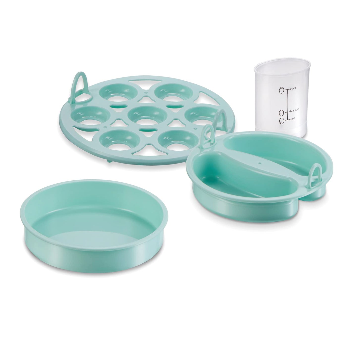 Hamilton Beach 3-in-1 Electric Egg Cooker for Hard Boiled Eggs, Poacher Eggs, Omelet Maker & Vegetable Steamer, Holds 7, Mint (25504)