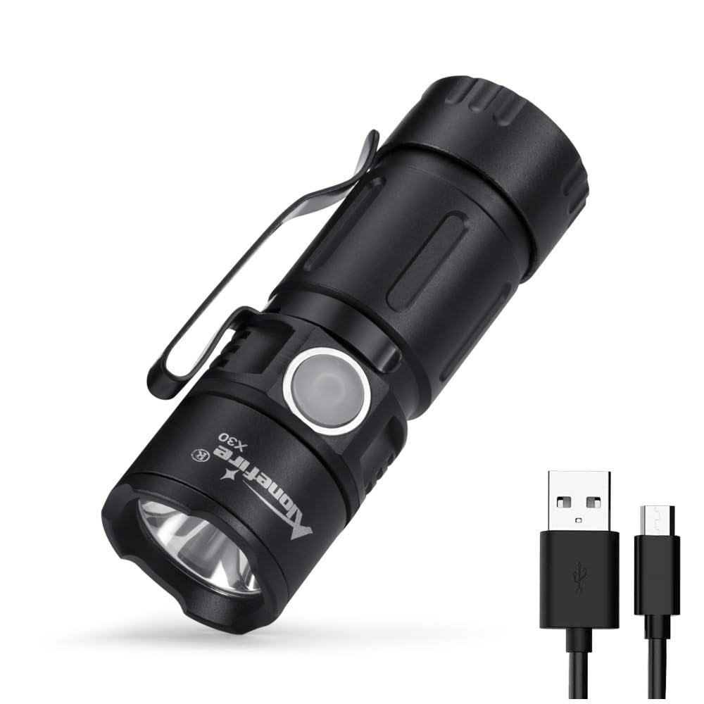 ALONEFIRE X30 Mini LED Flashlight USB Rechargeable Bright Small Torch 5 Modes Portable Pen Light Waterproof Long Battery Life with Tail Magnet, Clip