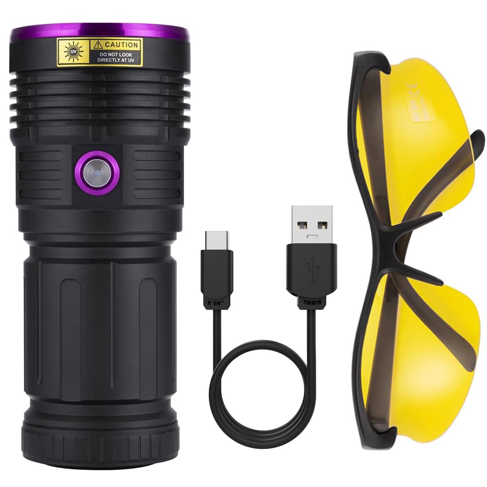 ALONEFIRE SV84 365nm UV Flashlight Strong 45W USB Rechargeable Black Light Money Detector for Resin Curing, Pet Urine, Scorpion, Fishing, Minerals,