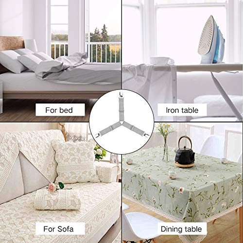 Bed Sheet Fasteners, 4 PCS Adjustable Triangle Elastic Suspenders Gripper Holder Straps Clip for Bed Sheets,Mattress Covers, Sofa Cushion