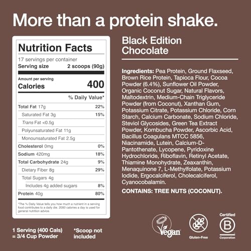 Huel Black Edition | Chocolate 40g Vegan Protein Powder | Nutritionally Complete Meal | 27 Vitamins and Minerals, Gluten Free | 17 Servings | Scoop not included to reduce plastic