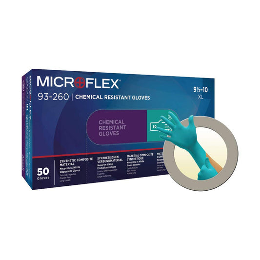 Microflex 93260100 93-260 7.8 Mil Triple-Layer Disposable Neoprene and Nitrile Blend Gloves, XL, (Box of 50)