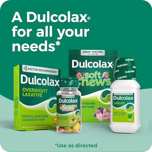 Dulcolax Saline Laxative Soft Chews, Gentle Constipation Relief, Mixed Berry Flavor, Magnesium Hydroxide 1200 mg, 60 Count