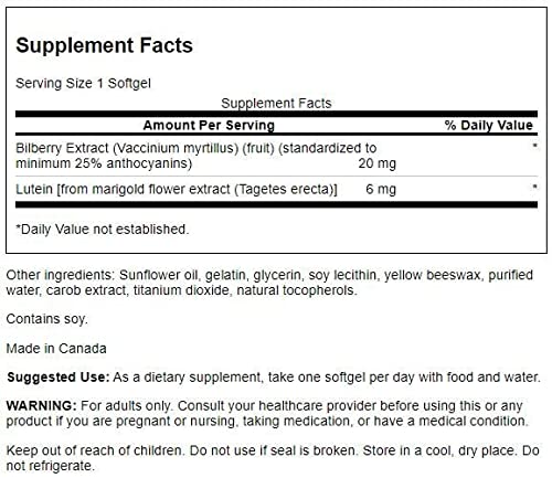 Swanson Standardized Lutein '&' Bilberry - Natural Supplement Promoting Eye Sight '&' Eye Health - Formula to Help Reduce Eye Fatigue '&' Strain - (120 Softgels)